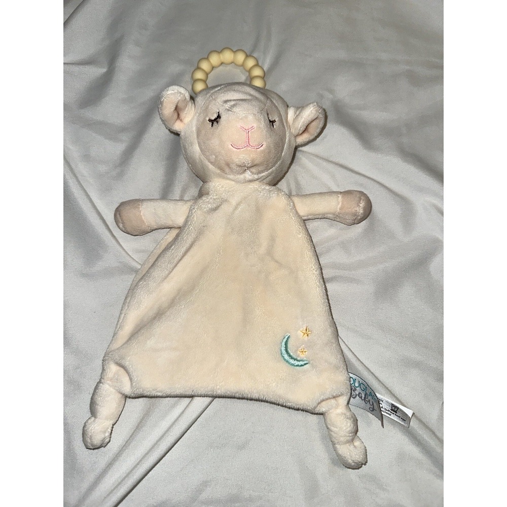 Douglas‎ Baby Lamb Lovey Teething Ring Ivory Embroidered Moon Stars